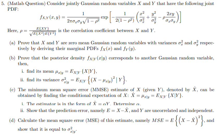 Solved Here P 5 Matlab Question Consider Jointly Ga Chegg Com