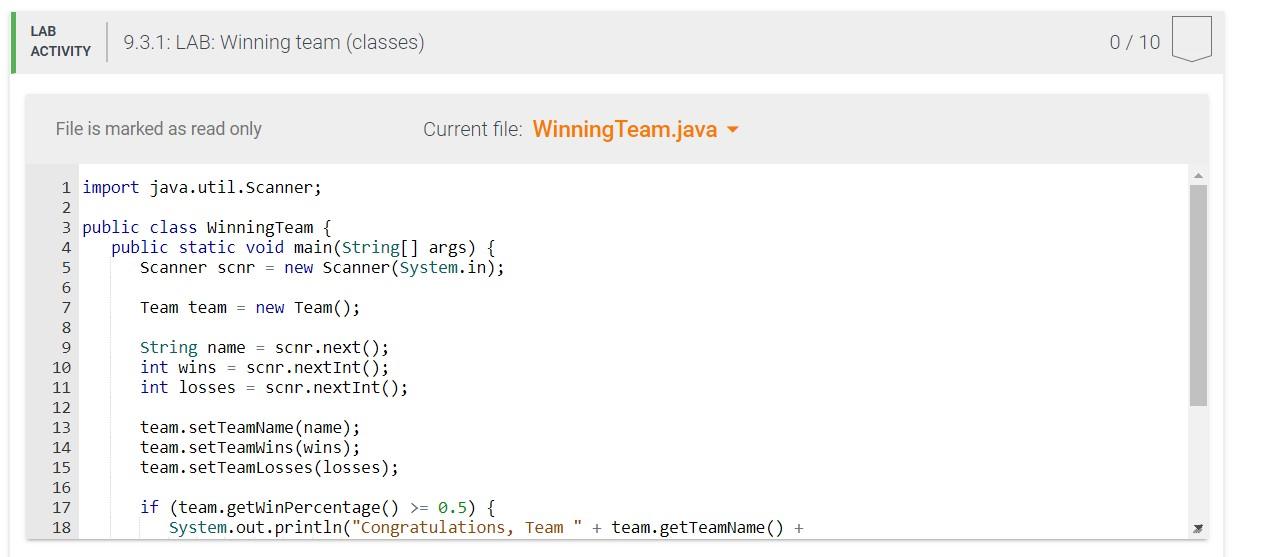 Solved Given main(), define the Team class (in file | Chegg.com