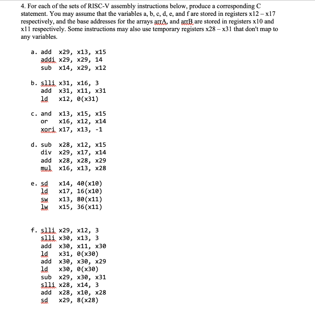 Solved 4. For Each Of The Sets Of RISC-V Assembly | Chegg.com