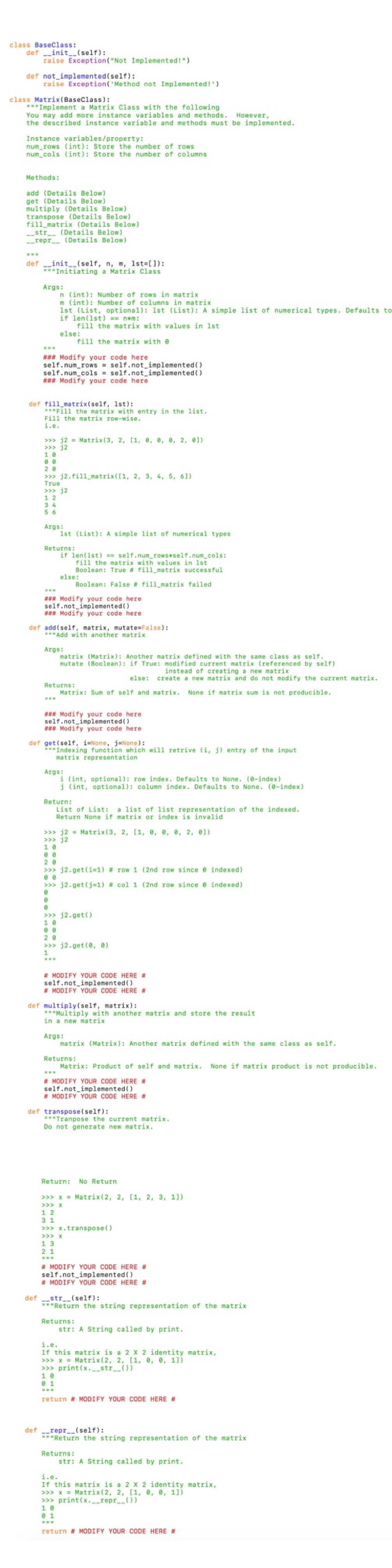 Solved class BaseClass def __init__(self) raise
