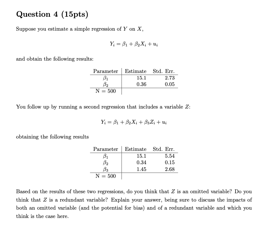 Solved Question 4 (15pts) Suppose You Estimate A Simple | Chegg.com