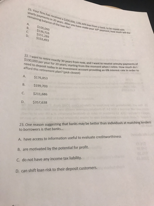 Solved 21. Your firm has received a $200,000, 12% APR loan | Chegg.com