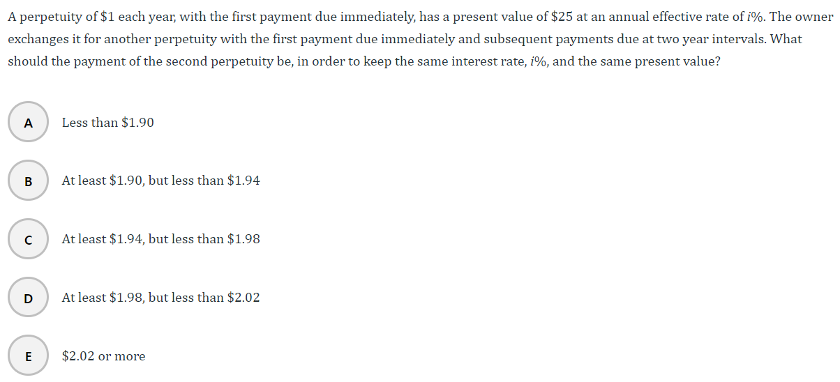 Solved A perpetuity of $1 each year, with the first payment | Chegg.com