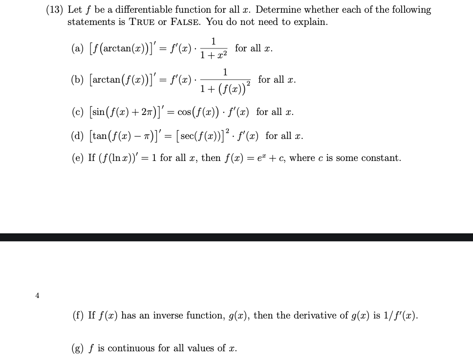 Solved (13) Let F Be A Differentiable Function For All X. 