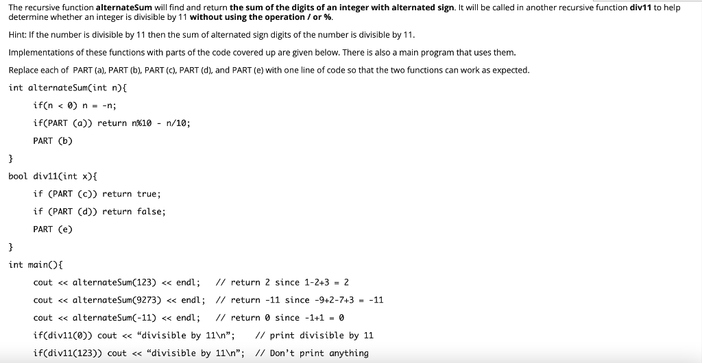 Solved The recursive function alternateSum will find and | Chegg.com