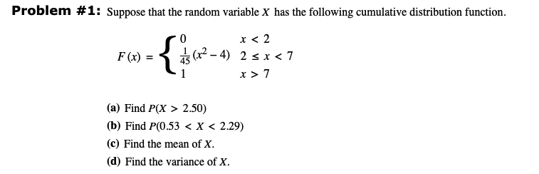 Solved Problem #1: Suppose that the random variable X has | Chegg.com