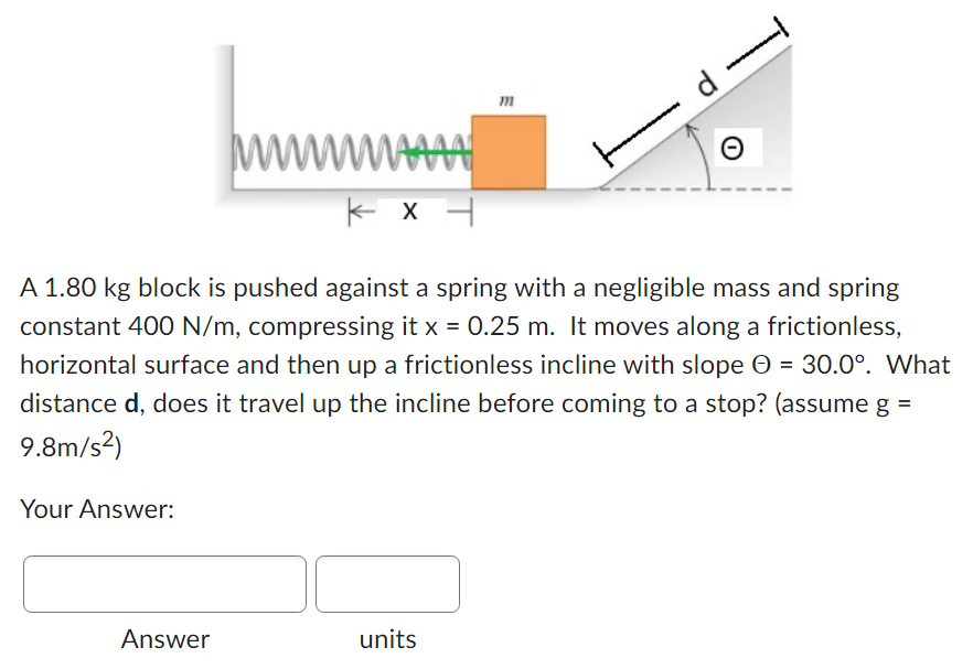 Solved A 1.80 kg block is pushed against a spring with a | Chegg.com