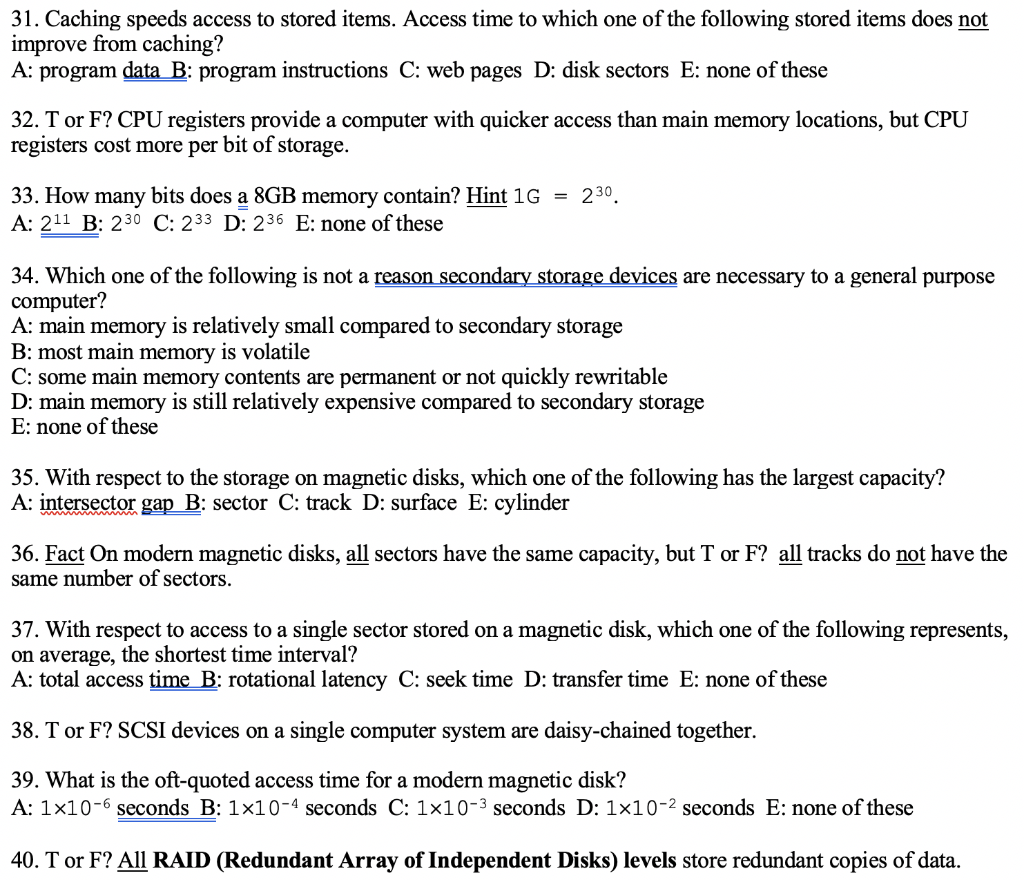 Solved 31. Caching speeds access to stored items. Access