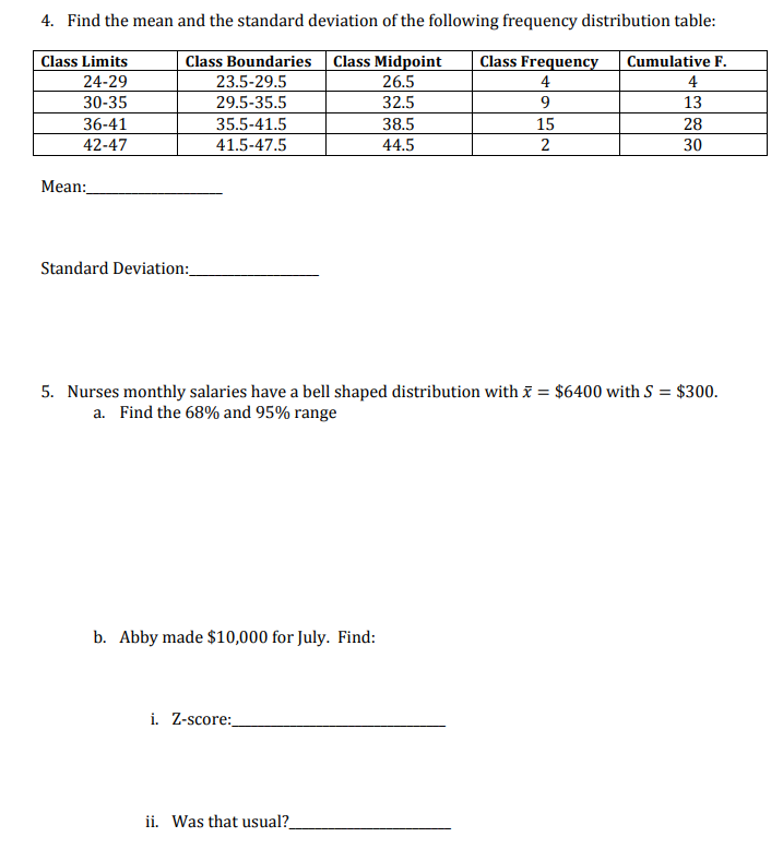 Solved 4. Find the mean and the standard deviation of the | Chegg.com