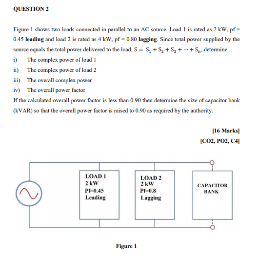 Solved QUESTION 2 Figure 1 shows two loads connected in | Chegg.com