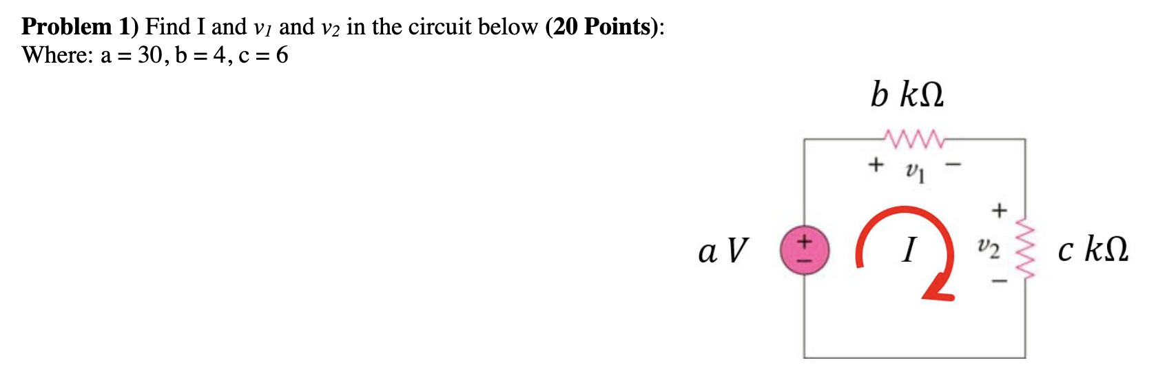 Solved Problem 1) Find I And Vị And V2 In The Circuit Below | Chegg.com