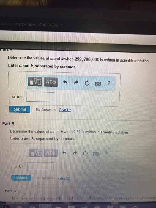 Solved: Determine The Values Of A And K When 299,790,000 I... | Chegg.com