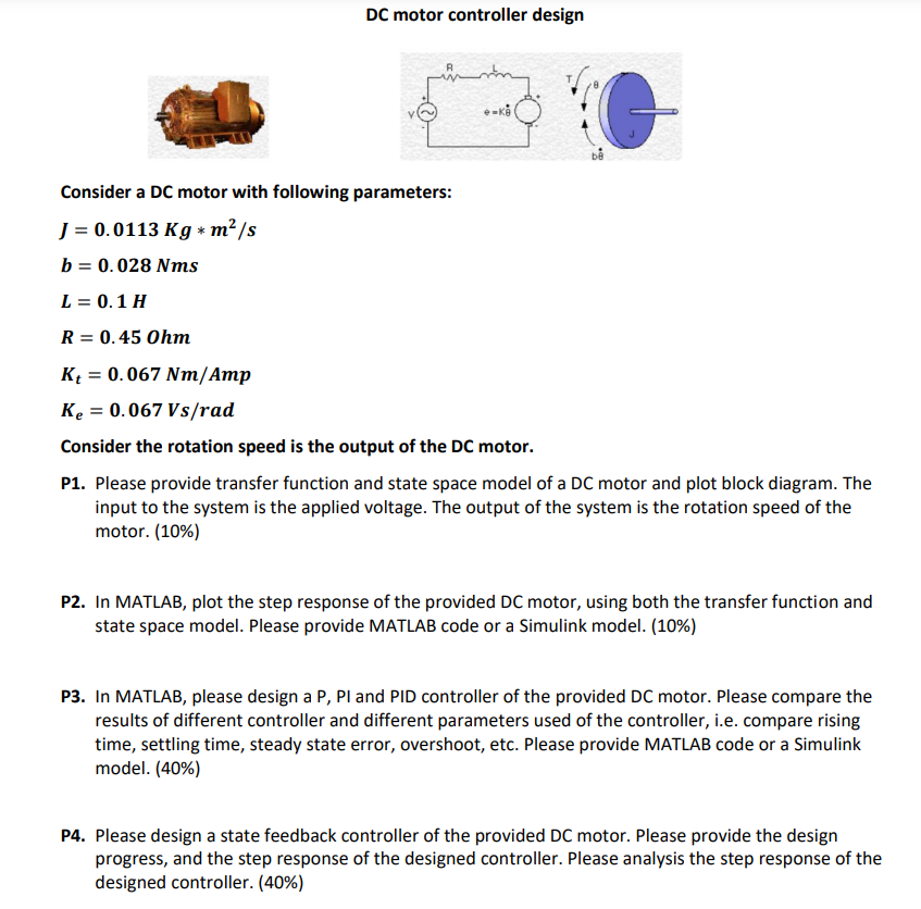 Solved DC Motor Controller Design R E- C Consider A DC Motor | Chegg.com