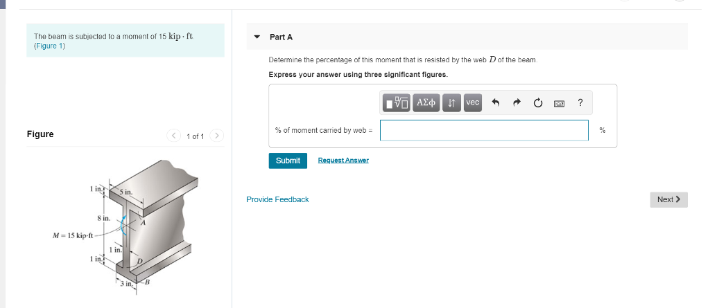 Solved The Beam Is Subjected To A Moment Of 15 Kip Ft Figure | Chegg.com