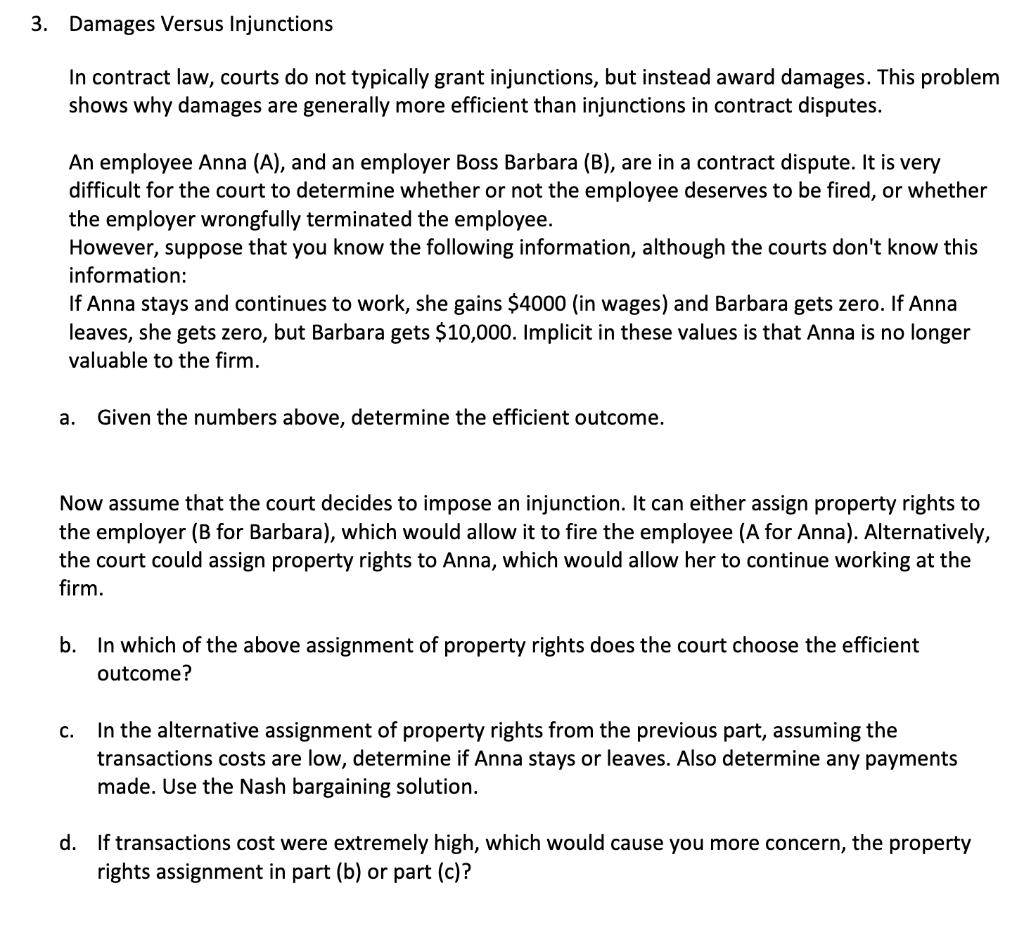 3. Damages Versus Injunctions In Contract Law, Courts | Chegg.com