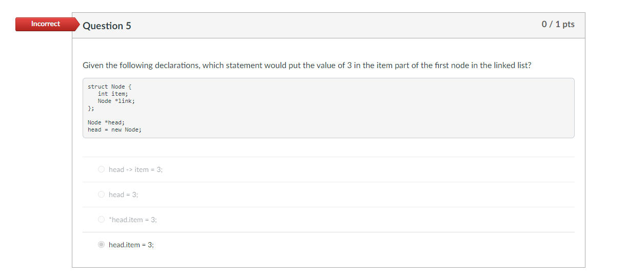 Solved Incorrect Question 5 0 / 1 pts Given the following | Chegg.com