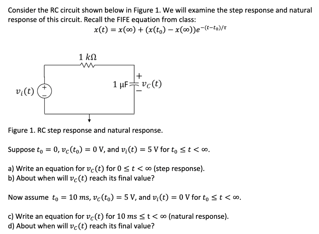 Solved Consider The RC Circuit Shown Below In Figure 1 . We | Chegg.com