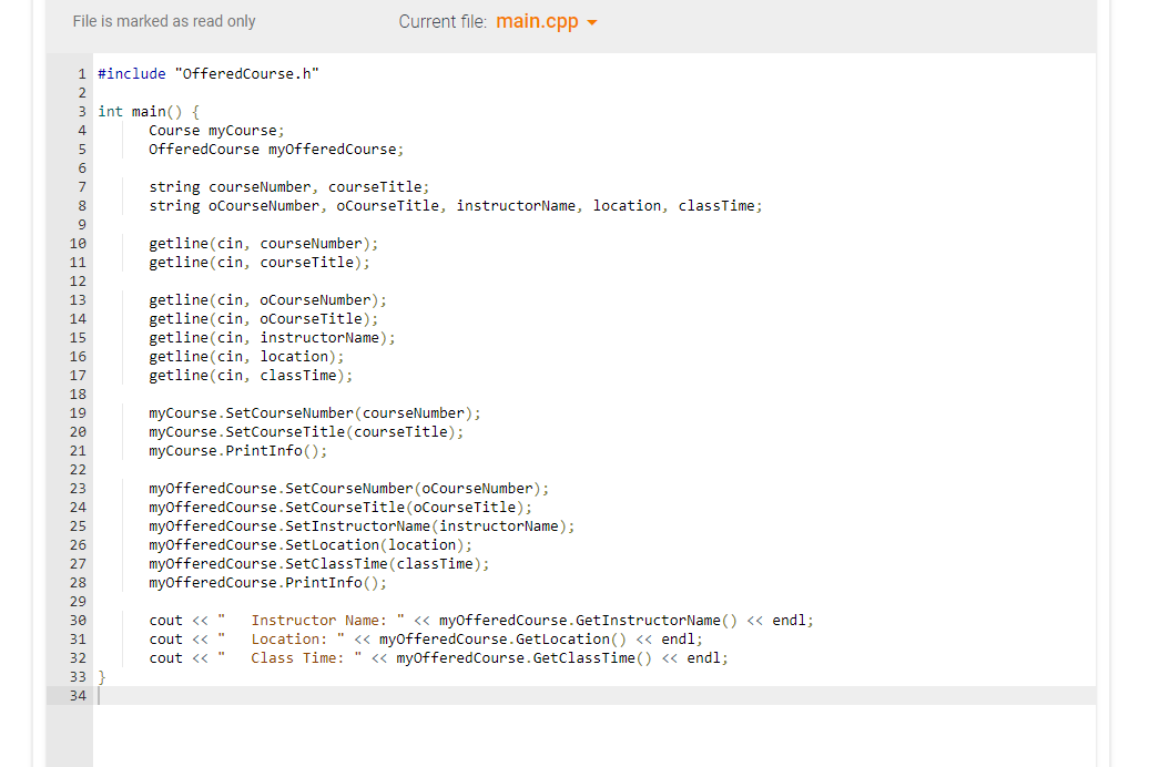 File is marked as read only Current file: main.cpp \( \nabla \)