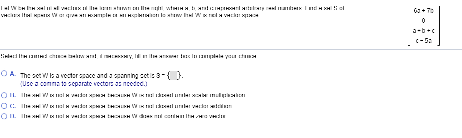 Solved Let W be the set of all vectors of the form shown on | Chegg.com