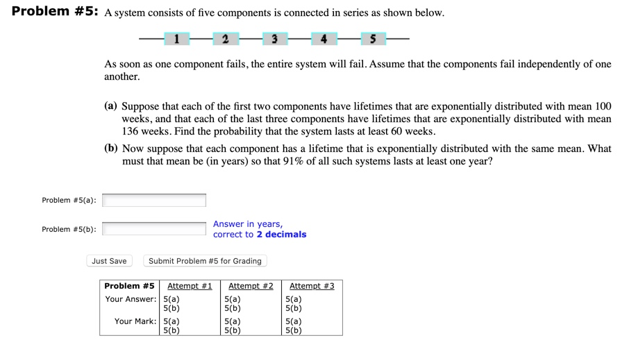 Solved Problem #5: A system consists of five components is | Chegg.com