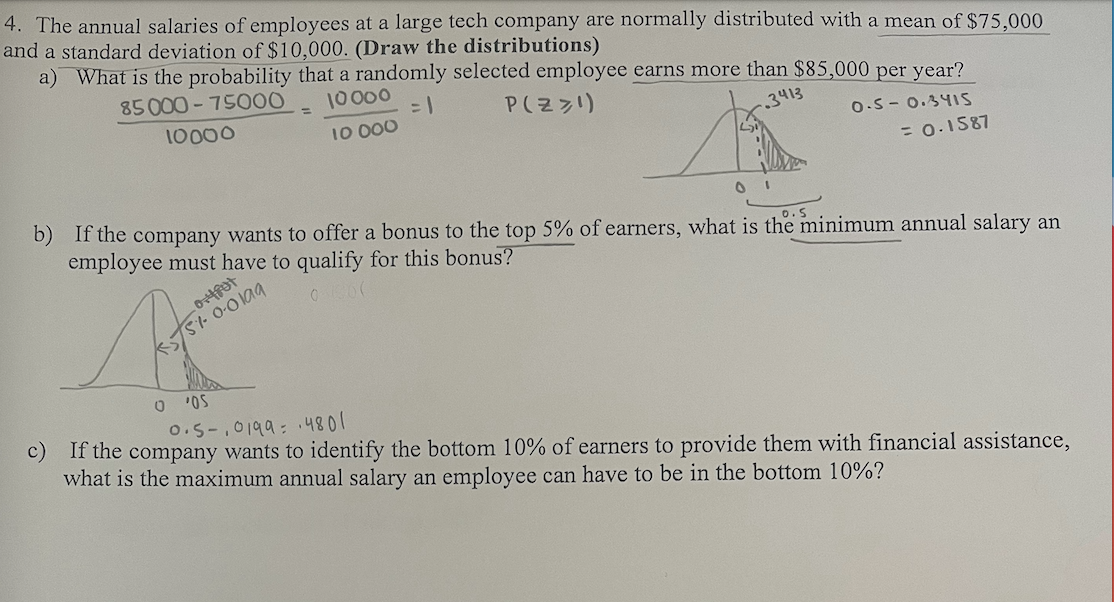 Solved 4. The annual salaries of employees at a large tech | Chegg.com