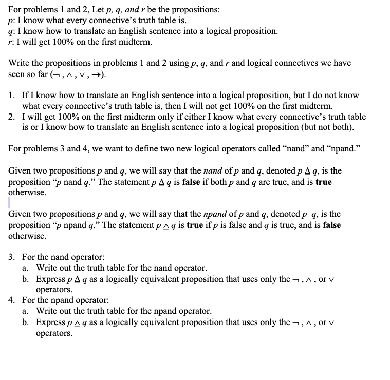 Solved For Problems 1 And 2, Let P, Q, And R Be The | Chegg.com