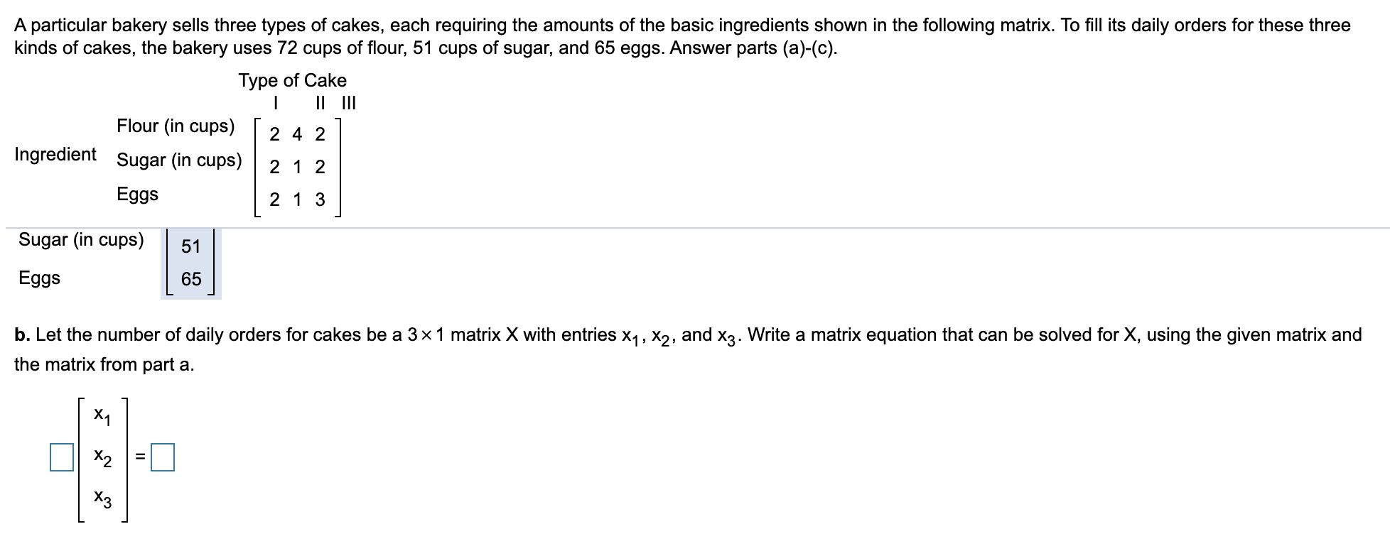 Solved A Particular Bakery Sells Three Types Of Cakes Each Chegg