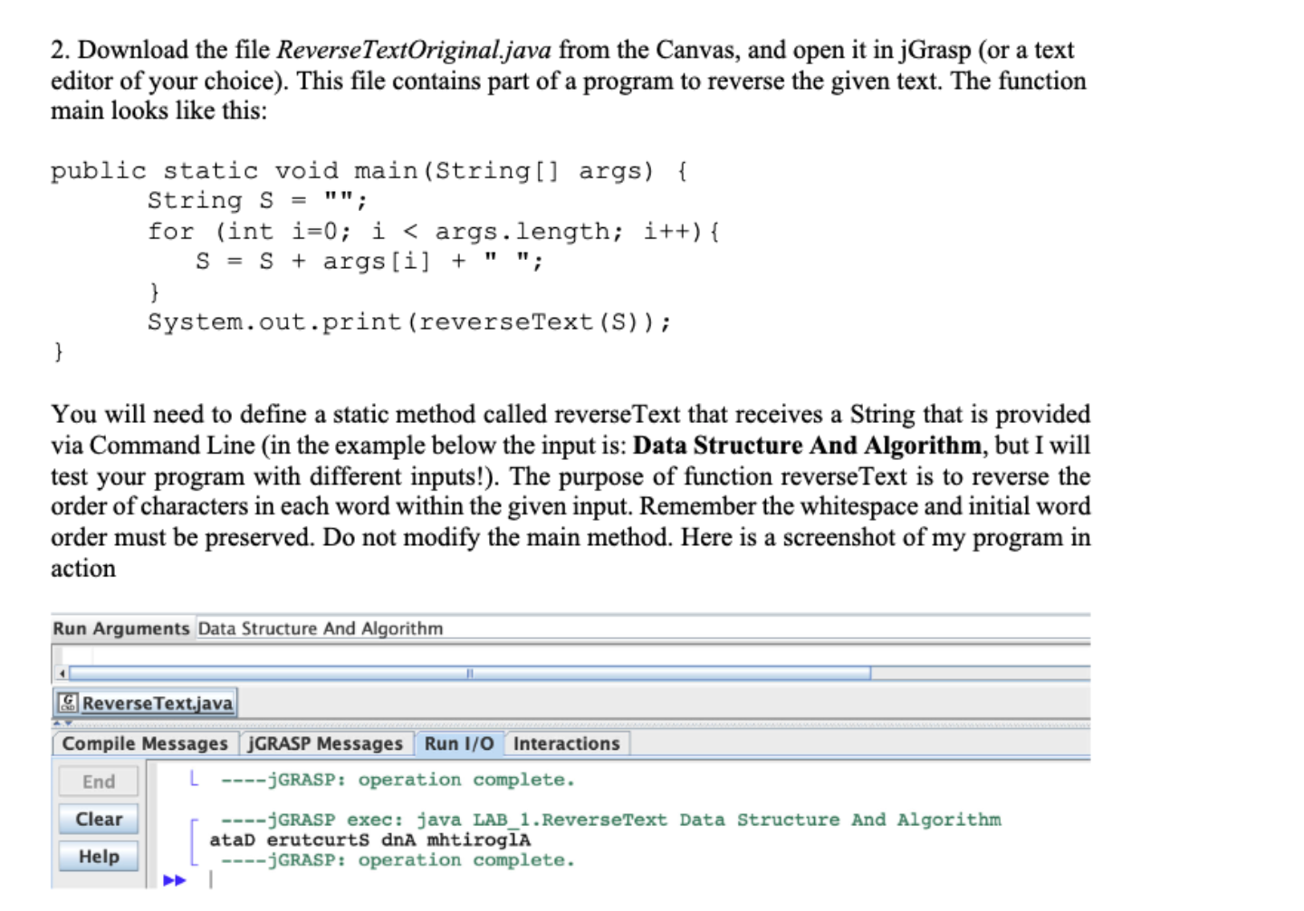 Solved 2. Download the file ReverseTextOriginal.java from | Chegg.com