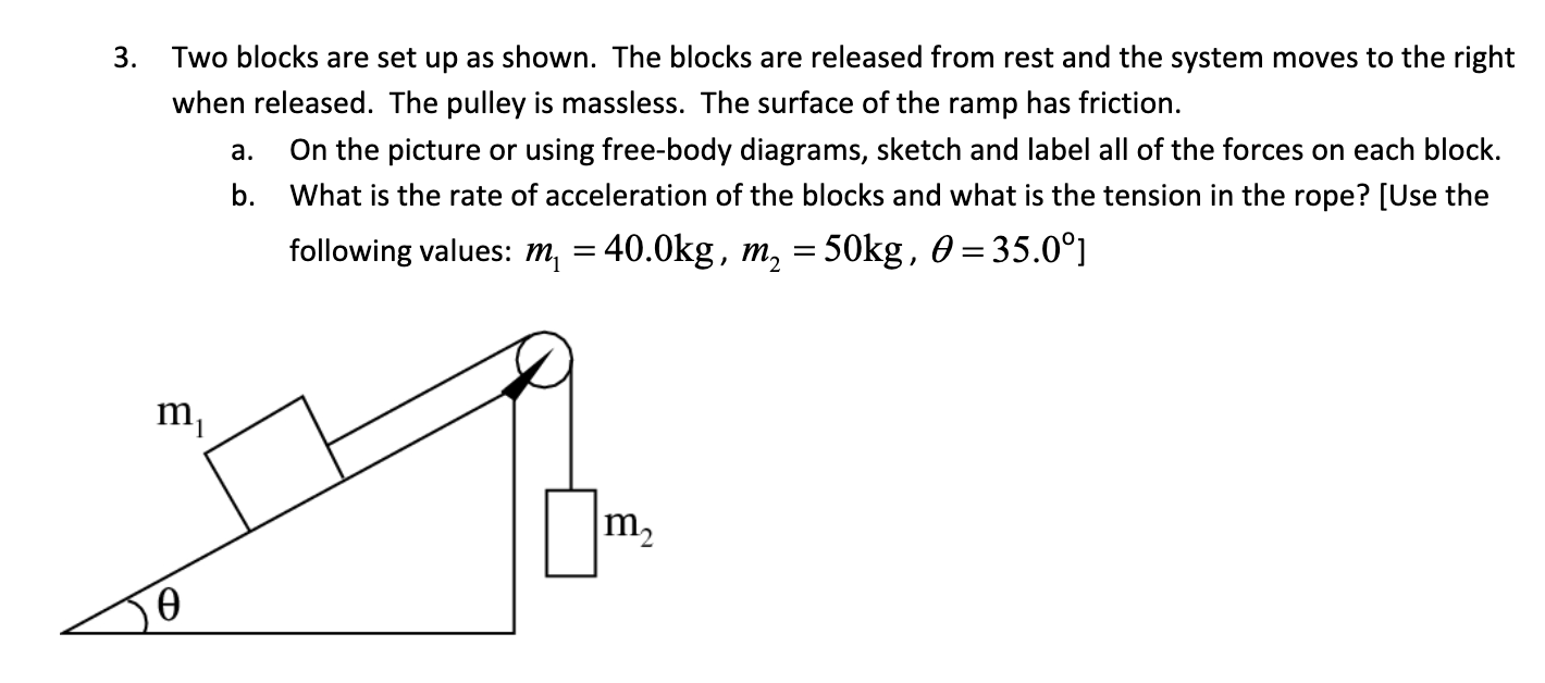 Solved 3. Two blocks are set up as shown. The blocks are | Chegg.com