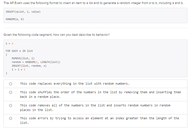 Solved The AP Exam uses the following format to insert an | Chegg.com