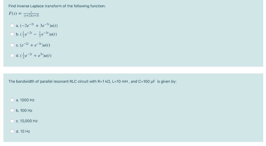 Solved Find Inverse Laplace Transform Of The Following Fu Chegg Com