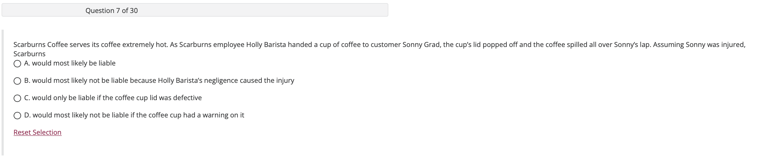 Solved Question 7 of 30 Scarburns Coffee serves its coffee | Chegg.com