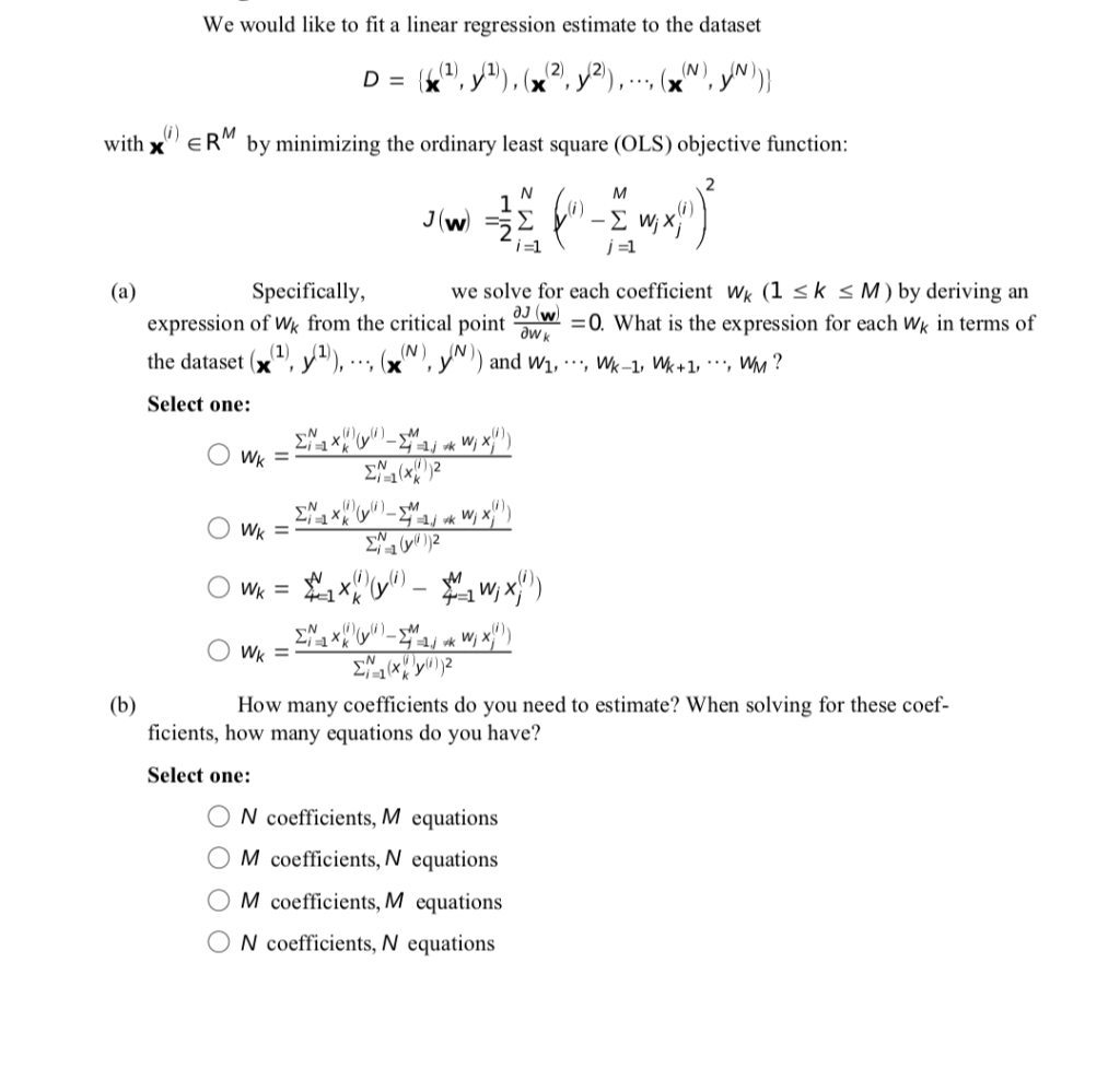 Solved We would like to fit a linear regression estimate to | Chegg.com
