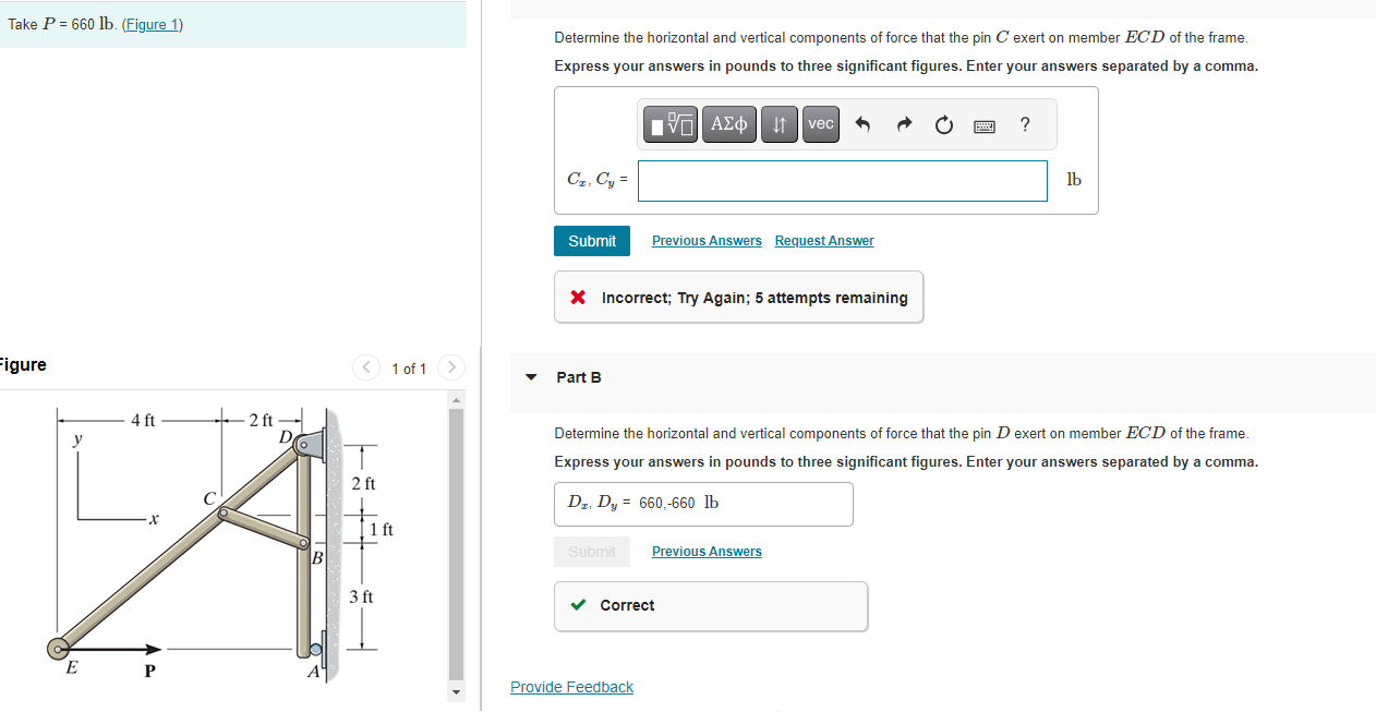 Solved Take P=660lb. (Figure 1) Determine The Horizontal And | Chegg.com