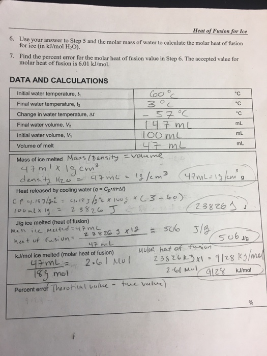 Solved Heat of Fusion for Ie se your answer to Step 5 and