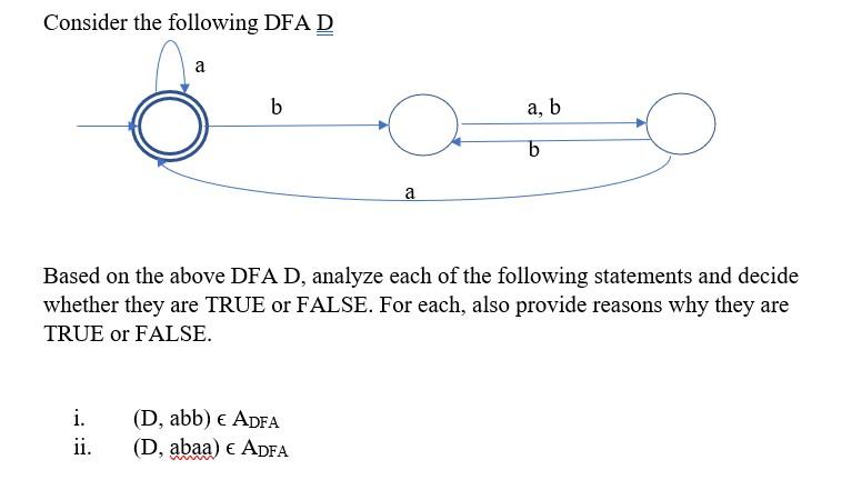 Solved Consider the following DFA D а b a, b b a Based on | Chegg.com