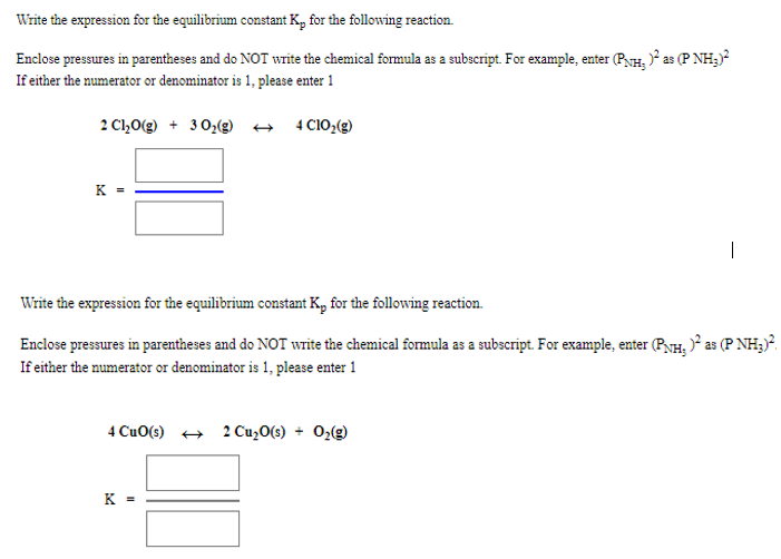Solved write the expression for the equilibrium constant kp chegg