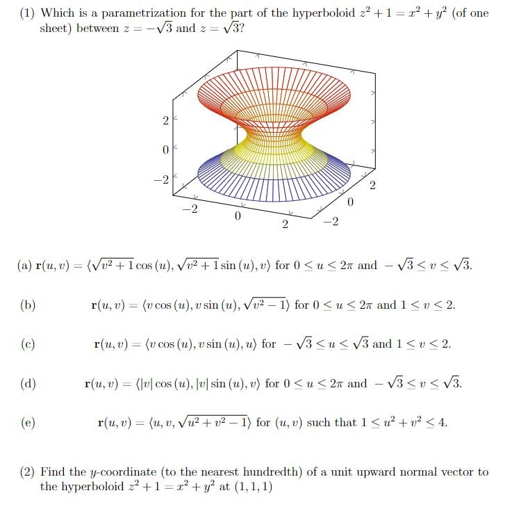 Solved 1 Which Is A Parametrization For The Part Of The Chegg Com