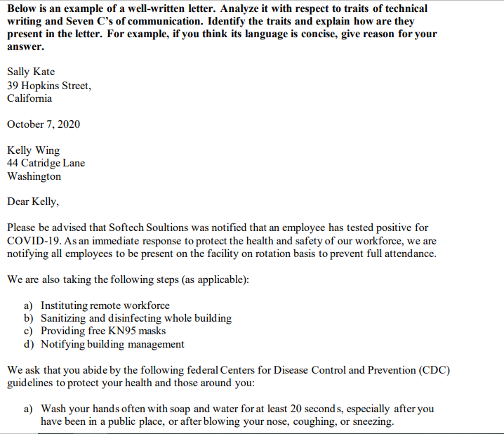 Solved Below is an example of a well-written letter. Analyze | Chegg.com