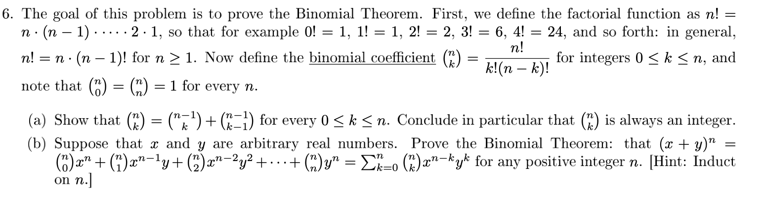 Solved The goal of this problem is to prove the Binomial | Chegg.com