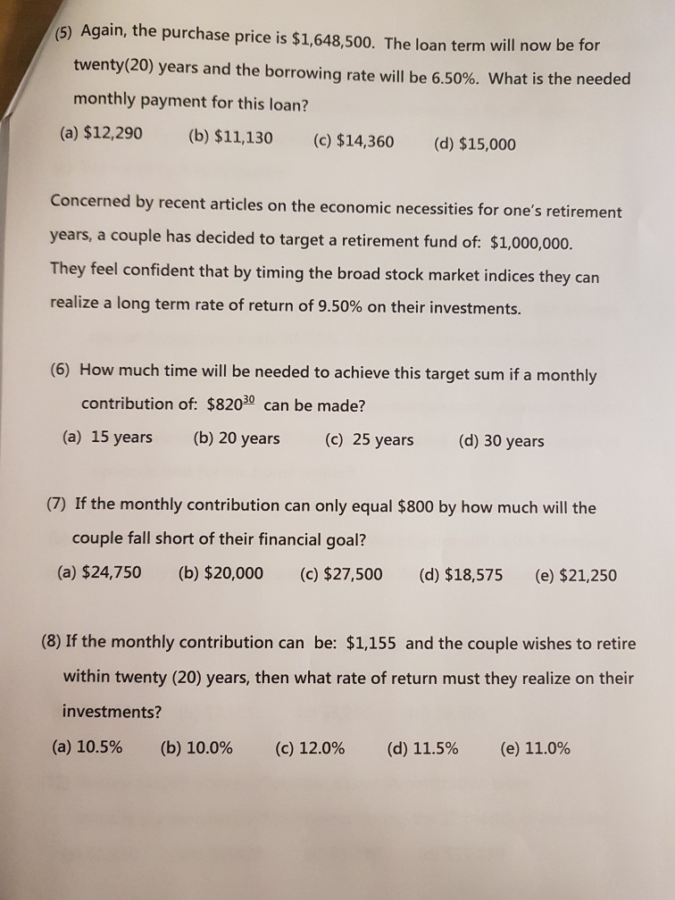 Solved time value of money analysis 6 , 7 & 8 | Chegg.com