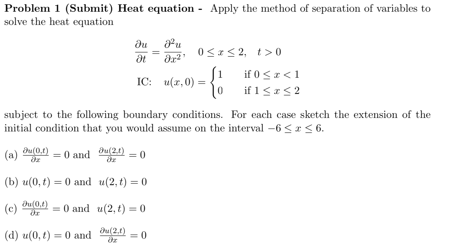 Solved Problem 1 (Submit) Heat Equation - Apply The Method | Chegg.com