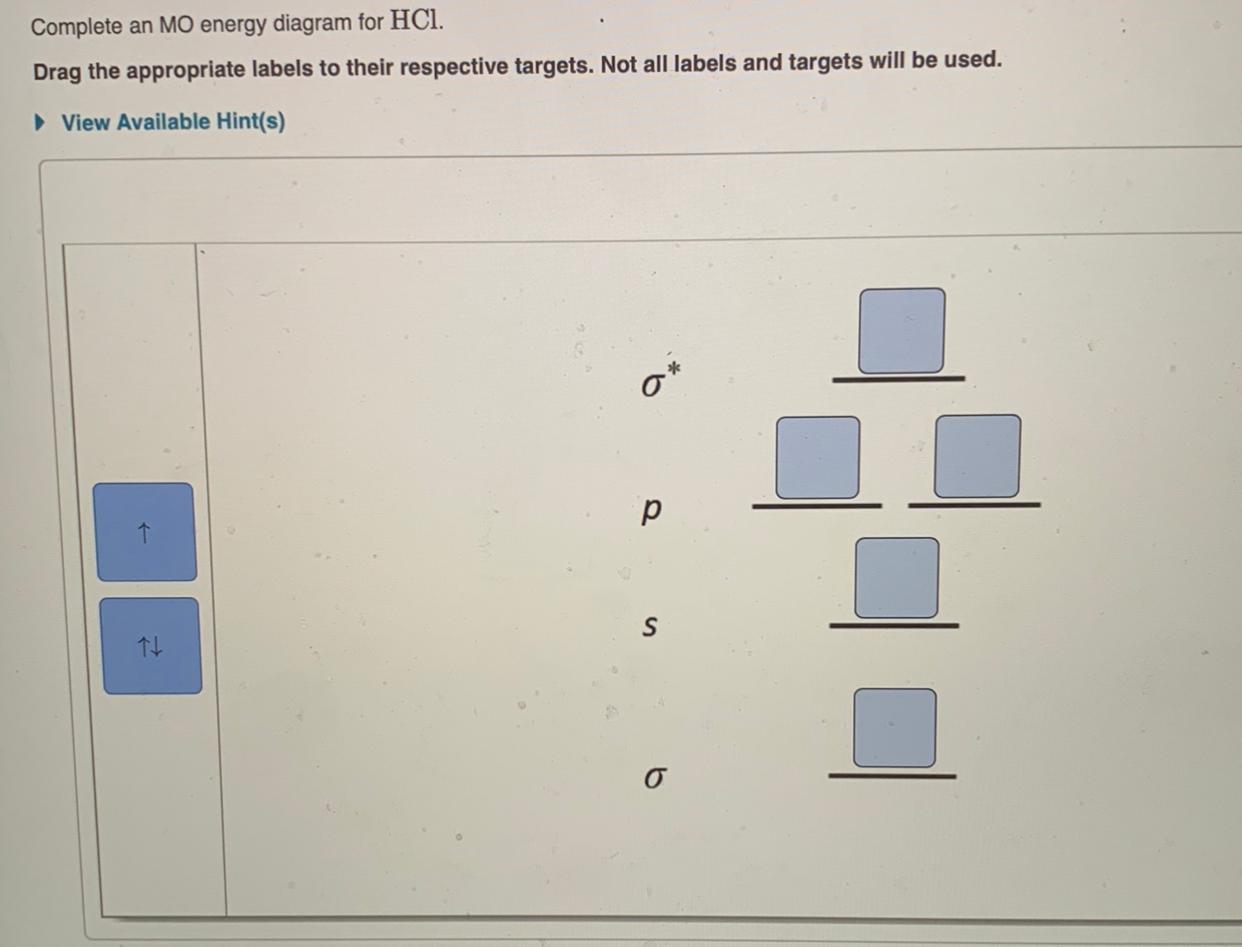 Solved Complete an MO energy diagram for HCI. Drag the | Chegg.com