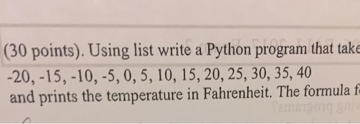 Solved (30 points). Using list write a Python program that | Chegg.com