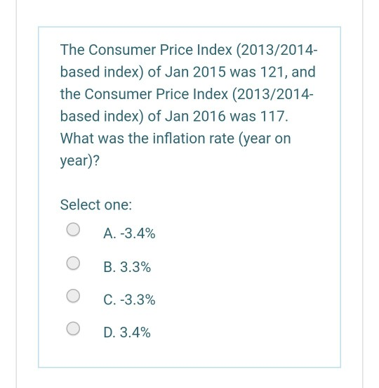 Solved The Consumer Price Index (2013/2014- Based Index) Of | Chegg.com