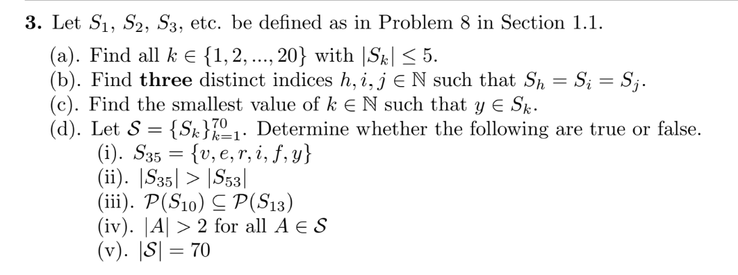 3. Let \( S_{1}, S_{2}, S_{3} \), etc. be defined as in Problem 8 in Section 1.1.
(a). Find all \( k \in\{1,2, \ldots, 20\} \