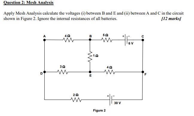 Solved Question 2: Mesh Analysis Apply Mesh Analysis | Chegg.com