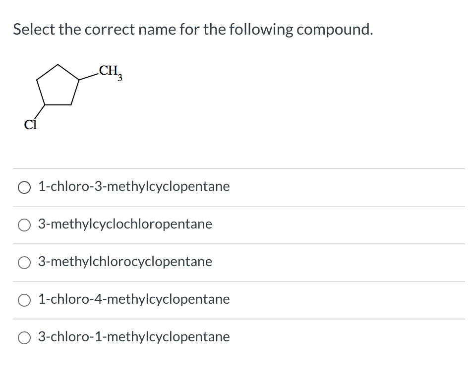 Solved Select the correct name for the following compound. | Chegg.com