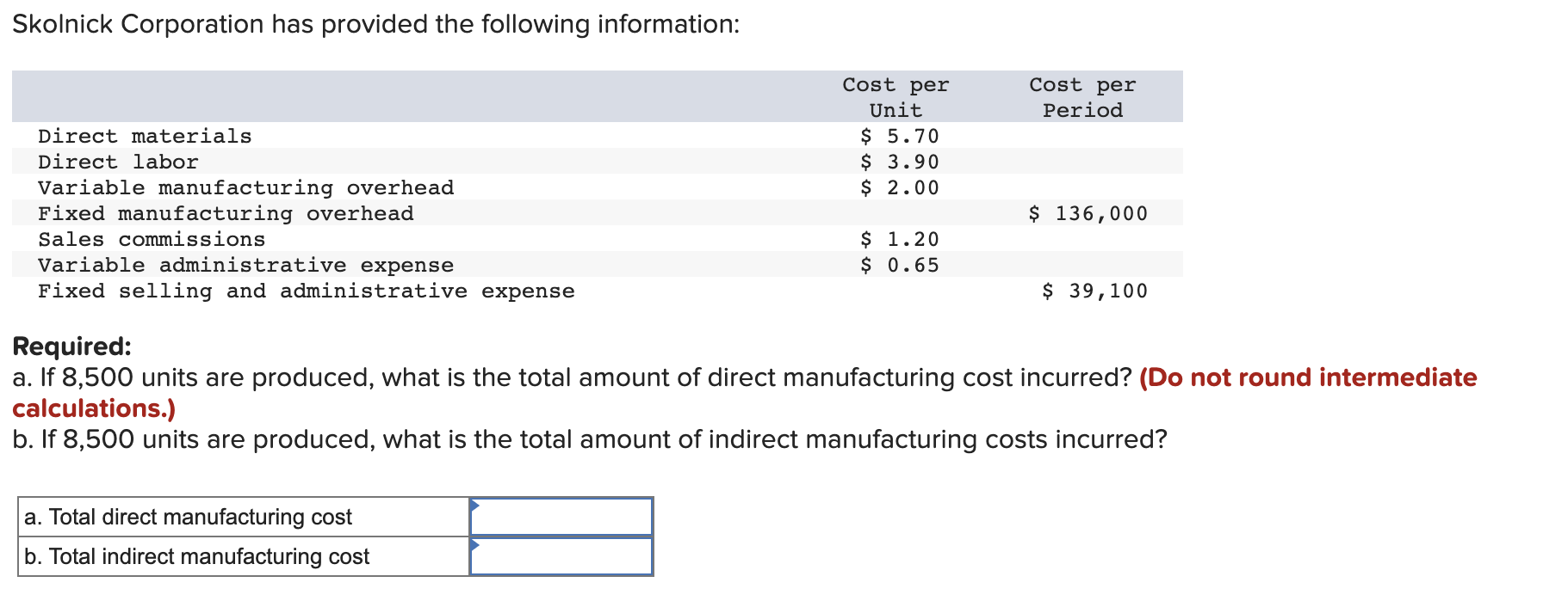 Solved Skolnick Corporation has provided the following