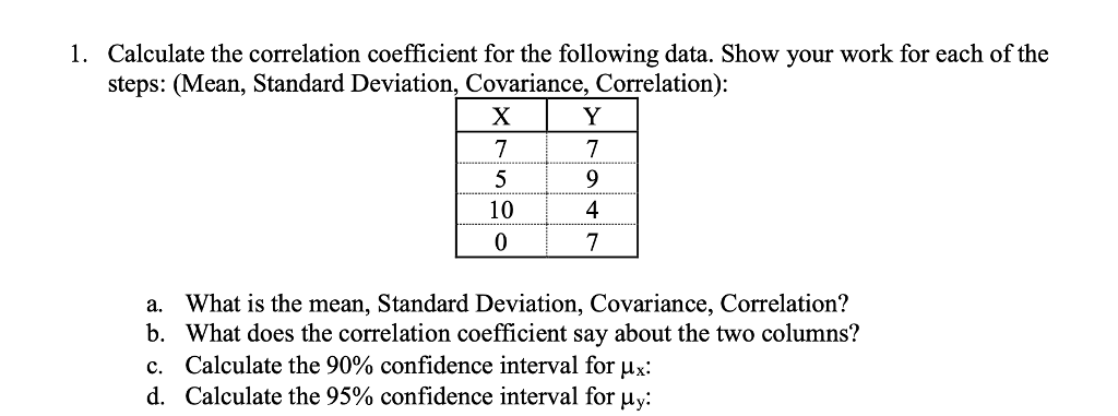 Solved 1. Calculate the correlation coefficient for the | Chegg.com